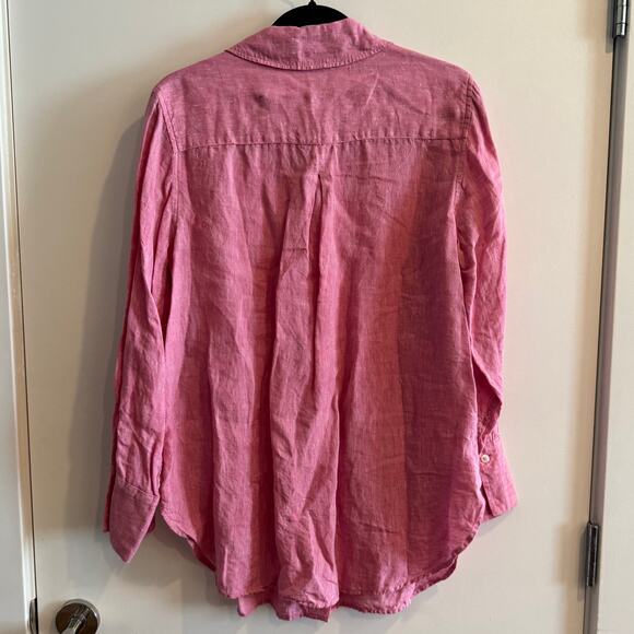 Talbots Linen Boyfriend Shirt Pink Button Up Shirttail Hem Long Sleeve Sz 0X - Picture 5 of 5